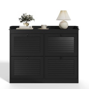 Large Shoe Storage Cabinet with 4 Flip Drawers, Freestanding Narrow Shoe Organizer with Hooks and Storage - 1 of 4