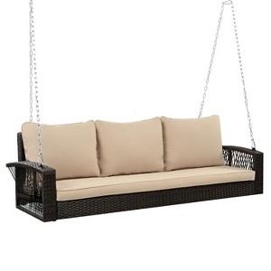 Okak 3-Person Patio Swing Bench with Cushions&Chains,Large Hammock Swing Bed for Courtyard,Garden&Poolside,Outdoor Hanging Chair,800LBS Capacity - 1 of 4