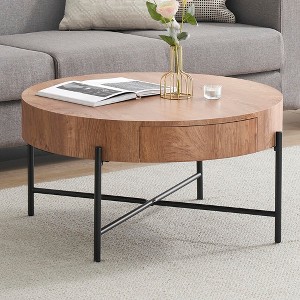 Round Coffee Table with Drawers Circle Living Room Table Wood Accent Coffee Table with Storage  Center Table - 1 of 4