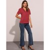 Allegra K Women's Short Sleeve Casual V Neck Print Notch Lapel Collar Summer Blouses - 4 of 4