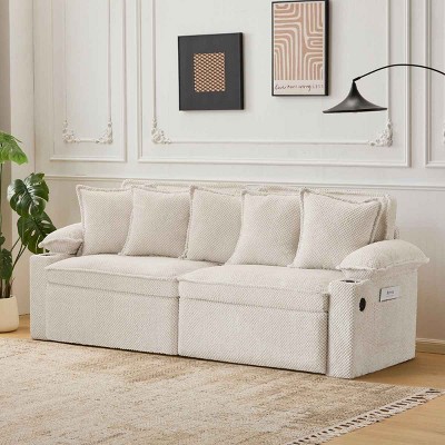 3-in-1 Convertible Sofa Bed with Hidden Storage, Tri-Mode Sofa with USB Charging and Cup Holders, Corduroy Sofa with Metal Frame-Coolbibila