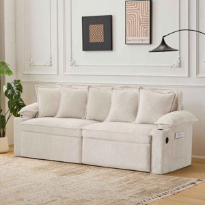 3-in-1 Convertible Sofa Bed with Hidden Storage, Tri-Mode Sofa with USB Charging and Cup Holders, Corduroy Sofa with Metal Frame-Coolbibila - 1 of 4