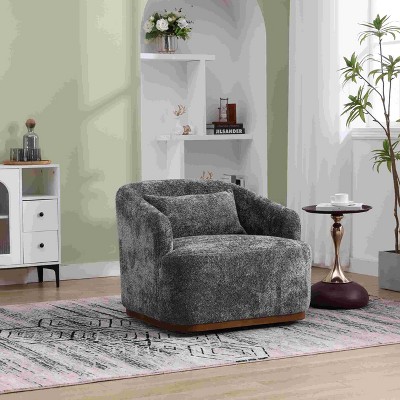 CAVINAS PU Leather Swivel Barrel Accent Chair with Mid-Height Backrest,Upholstered Swivel Living Room Chair,Reading Chairs for Living Room