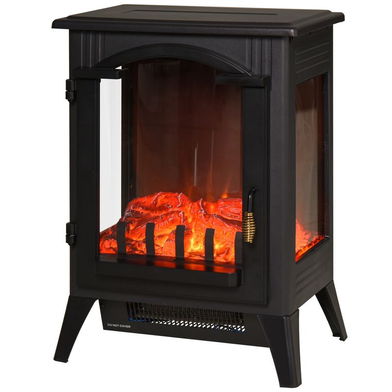 HOMCOM Electric Fireplace Heater, Fireplace Stove with Realistic LED Flames and Logs, Overheating Protection, 750W/1500W, 1 of 7