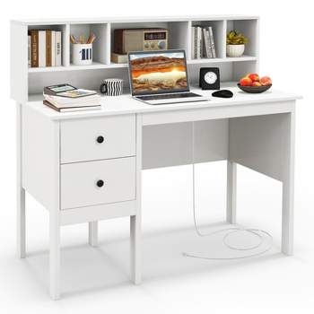 Tangkula Computer Desk Studying Writing Desk Workstation w/Storage Shelf & Drawers for Home Office