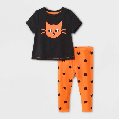Image of Baby Girls' 2pc Cat Halloween Jersey Top & Bottom Set - Cat & Jack™ Black Newborn