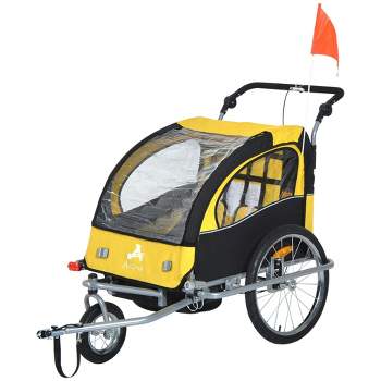 Aosom Elite 360 Swivel Bike Trailer for Kids Double Child Two-Wheel Bicycle Cargo Trailer With 2 Security Harnesses, Yellow