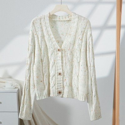 Women's Cardigan Speckled Cable Knit Button-Up Cardigan