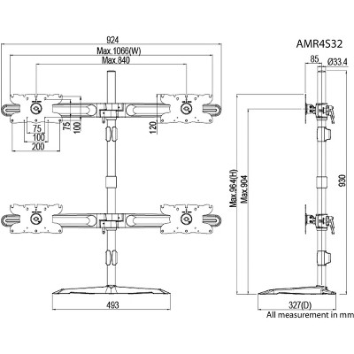 Adjustable Quad Monitor Stand for 24"-32" Displays
