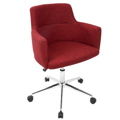 Andrew Contemporary Office Chair Red - LumiSource: Swivel, Padded, Metal Frame, Adjustable Height