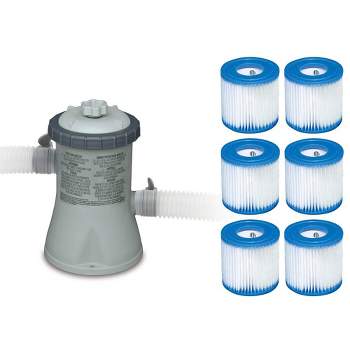 Intex 330 GPH Easy Set Filter Pump System for Above Ground Swimming Pools with GFCI and Type H Filter Cartridge Replacements, (6 Pack)