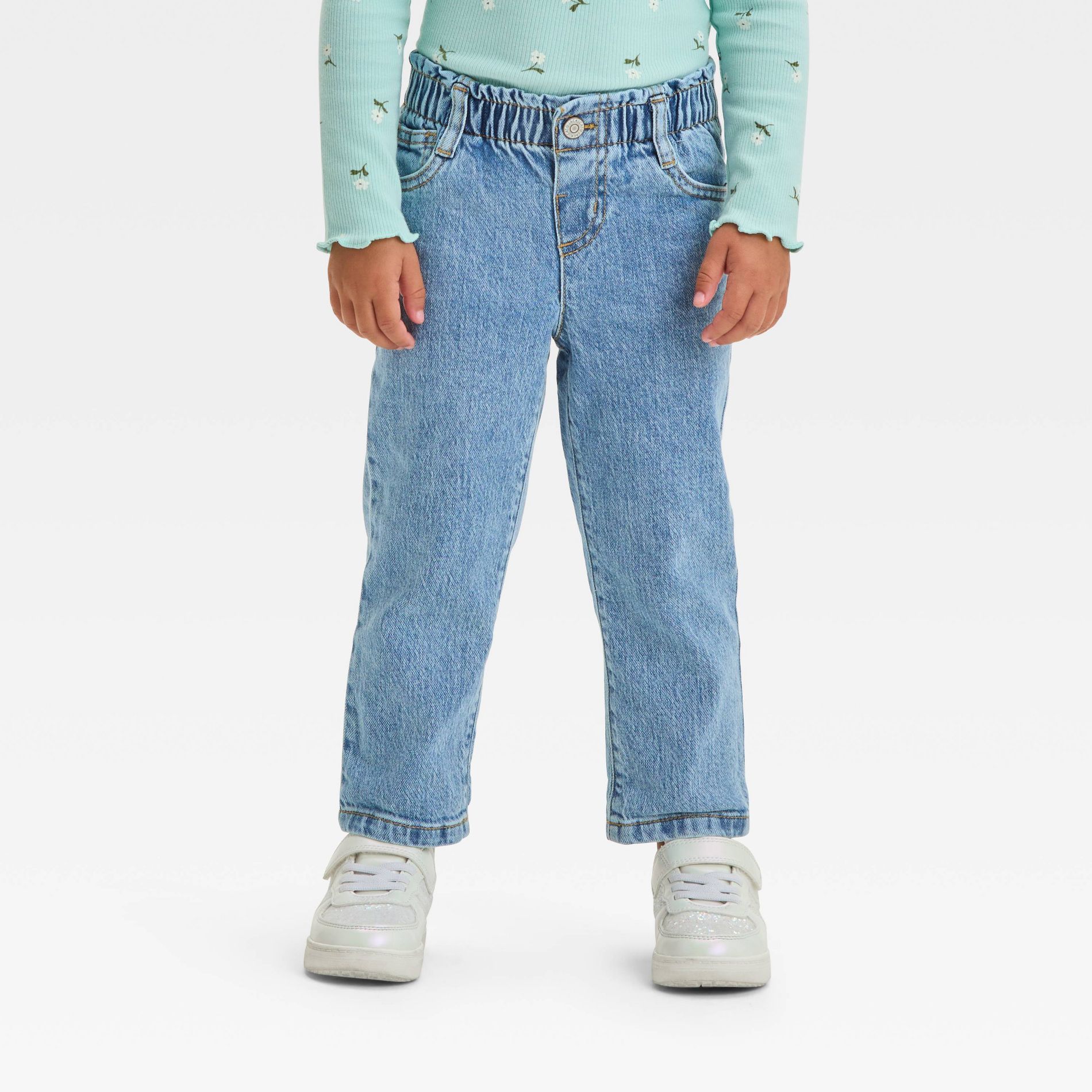 Toddler Girls' Paperbag Pants - Cat & Jack™ Light Wash 5T: Denim Mid-Rise Relaxed Fit Jeans