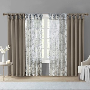 Yukimo 95" Twist Tab Lined Window Curtain Panel - Pewter Faux Silk, Oeko-Tex Certified, Machine Washable - 1 of 4