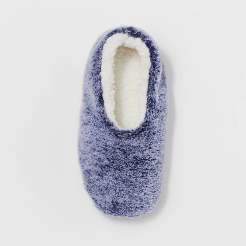 Women&#39;s Faux Fur Pull-On Slipper Socks - Navy M/L, 3 of 5
