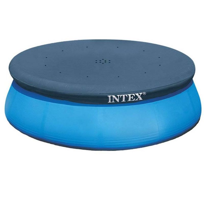 Intex 10 Foot Easy Set Round Durable Above Ground Swimming Pool Debris Vinyl Cover with 12 Inch Overhang and Drain Holes, Blue, 2 of 7