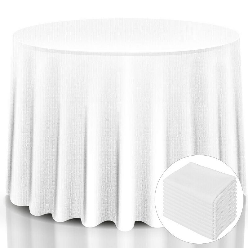 Costway 10 pcs 120'' Round Tablecloth Polyester For Home Wedding Restaurant Party White, 1 of 10
