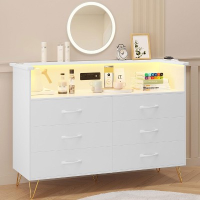 Whizmax 6 Drawer Dresser for Bedroom, 6 Drawers Dressers with 2-Tier Open Shelves, Modern Chest of Double Wide Drawers for Living Room, Entryway