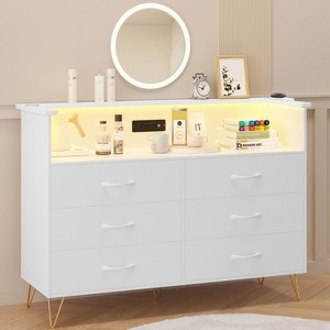 Whizmax 6 Drawer Dresser for Bedroom, 6 Drawers Dressers with 2-Tier Open Shelves, Modern Chest of Double Wide Drawers for Living Room, Entryway - 1 of 4