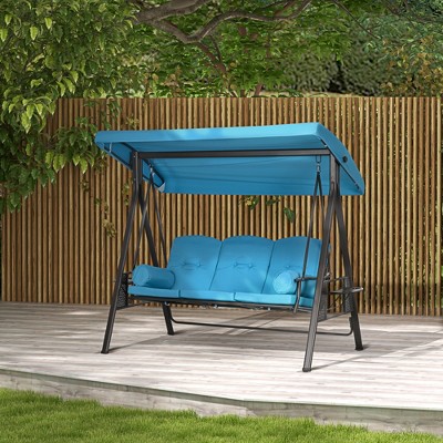 Blue Steel Frame 3-Seat Outdoor Patio Swing with Canopy and Cushions