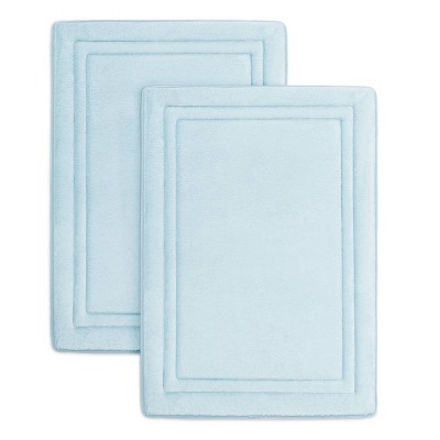 2pc Quick Drying Memory Foam Framed Bath Mat with GripTex Skid-Resistant Base Light Blue - Microdry