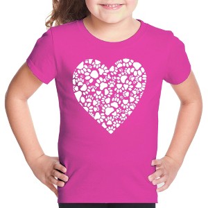 LA Pop Art Girl's Word Art T-shirt - Paw Prints Heart - 1 of 4