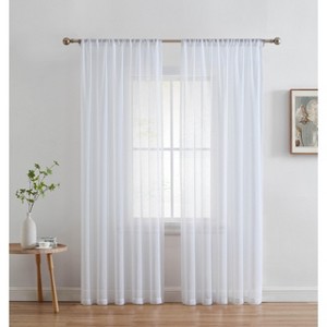 HLC.ME Penelope Faux Linen Textured Privacy Sheer Light Filtering Rod Pocket Curtains Panels, Set of 2 - 1 of 4