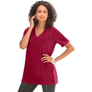 Roaman's Women's Plus Size Ultimate V Neck Tee - 1 of 4