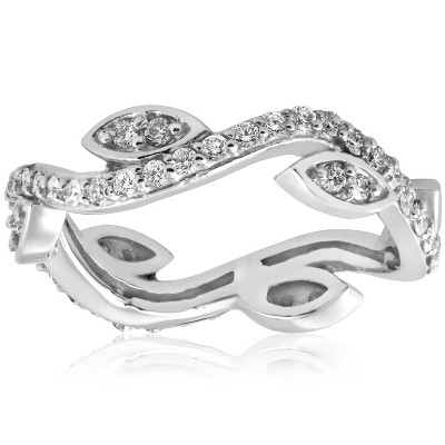 Pompeii3 1/2Ct Diamond Vintage Vine Floral Eternity Stackable Wedding Ring 14K White Gold