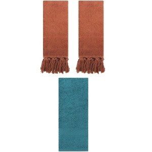 REGALWOVEN 3 Packs Solid Textured and Tassels Soft Absorbent Bathroom Hand Towel for Home Decor - 1 of 4