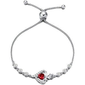 Sterling Silver Birthstone Tennis Bracelet for Women, Rose Heart Gemstone Jewelry, Anniversary Birthday Gift for Mom Wife - 1 of 4