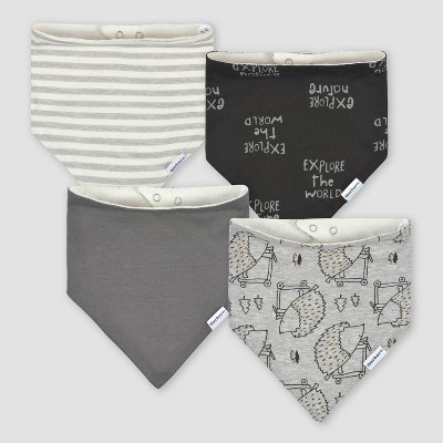 Image of Gerber Baby 4pk Hedgehog Bandana Bibs - Gray