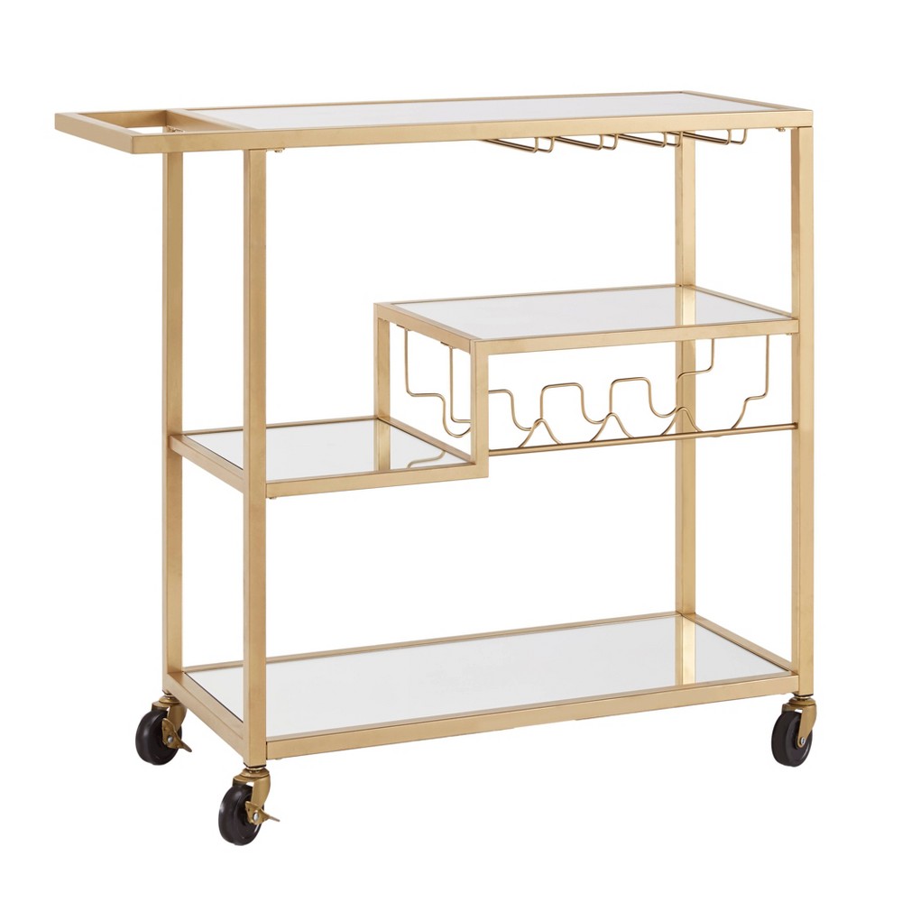 Photos - Kitchen System Estelle Step Tier Metal and Glass Bar Cart Champagne Gold - Inspire Q