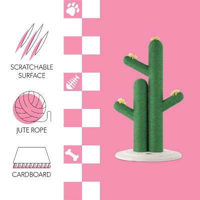 Socorro 34.25" Green Jute Double-Cactus Cat Scratching Post with Flower Toys