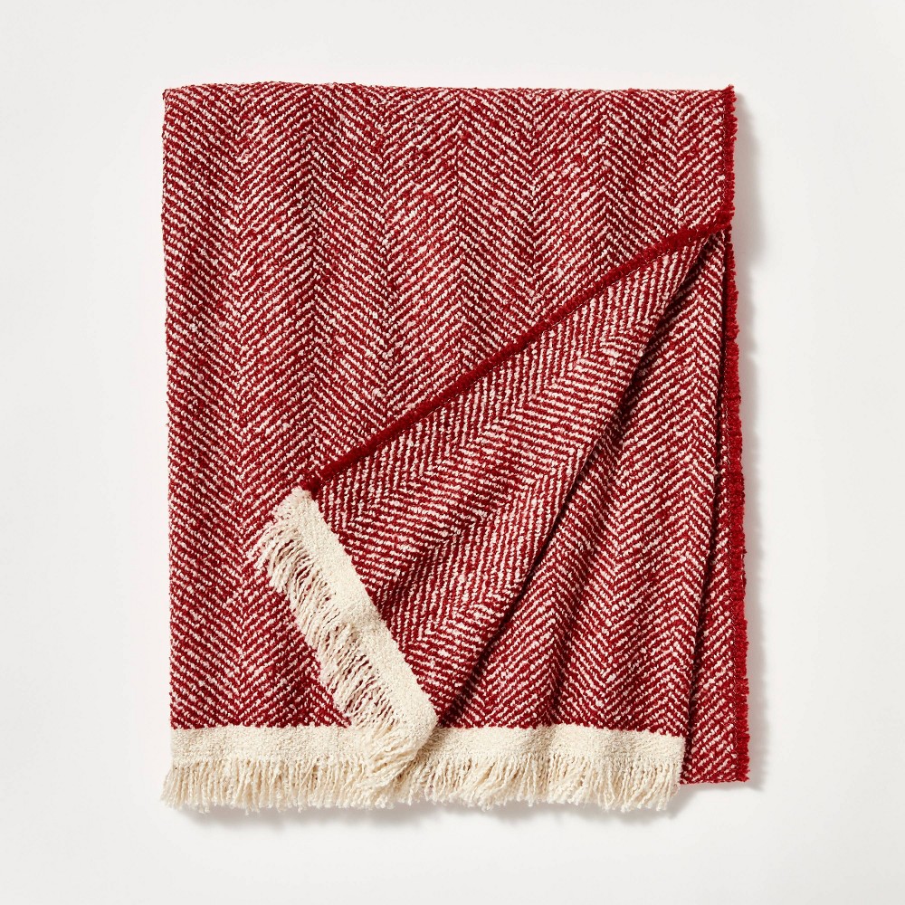 Herringbone Frayed Edges Throw Blanket Red - Threshold™ designed with Studio McGee