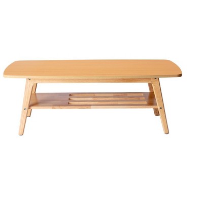 Natural Light Oak 2-Tier Coffee Table with Storage Shelf