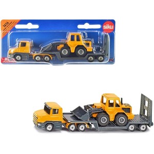 Truck with Low Loader Trailer and Front Loader Yellow Diecast Model by Siku - 1 of 4