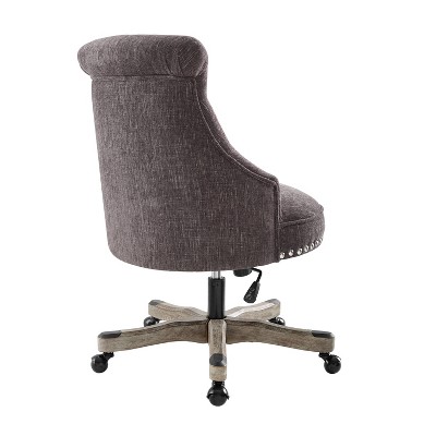 Charcoal Gray Fabric Swivel Office Chair with Silver Nailheads