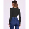 INSPIRE CHIC Women's Bodysuit Ribbed Knit Cutout Front Long Sleeve Crew Neck Bodycon Leotard Tops - 3 of 4