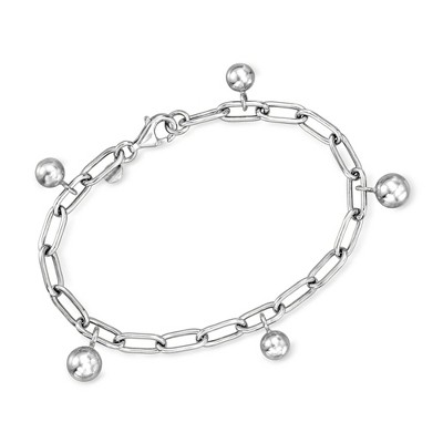 Ross-Simons Italian Sterling Silver Bead Station Paper Clip Link Bracelet