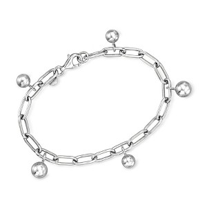 Ross-Simons Italian Sterling Silver Bead Station Paper Clip Link Bracelet - 1 of 4