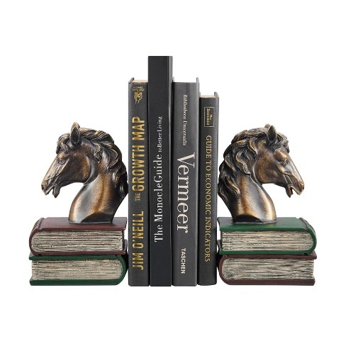 Danya B Horses On Books Polyresin Antique Patina Finish Bookend Set Of 