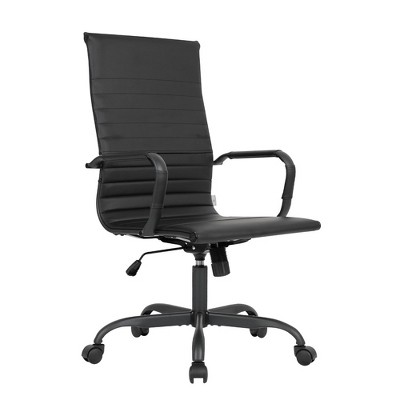 LeisureMod Harris Faux Leather Adjustable Swivel Office Conference Chair in Black Iron Frame