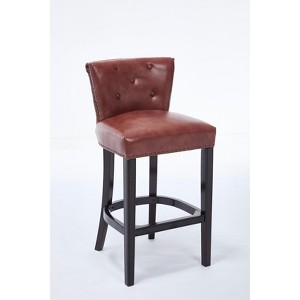 Lyngins Bar Stool with Curved Backrest,Kitchen Chair with Hardwood Frame,Cow Top Leather Counter Stool for Kitchen Island,Pub - 1 of 4