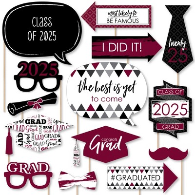 Big Dot of Happiness Maroon 2025 Graduation Party Photo Booth Props Kit - 20 Count