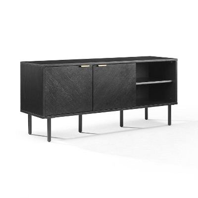 Brody Black Oak Record Storage Sideboard with Brass Handles