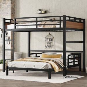 Full Over Full Metal Loft Bed with Ladder and Safety Guardrails - 1 of 4