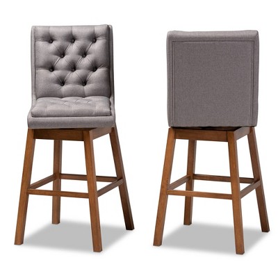 Gregory Walnut & Grey Swivel Bar Stool Set with Button Tufting