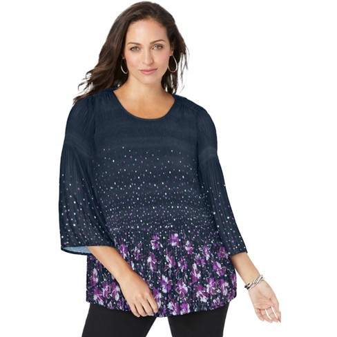 Jessica London Women's Plus Size Pleated Blouse - 14 W, Purple Confetti ...