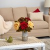 Nearly Natural 17-in Peony, Hydrangea and Dahlia Artificial Arrangement in Stoneware Vase with Gold Trimming - 3 of 3