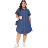 Agnes Orinda Women's Plus Size Short Sleeve Button Down Pockets Midi Denim Dress - 3 of 4